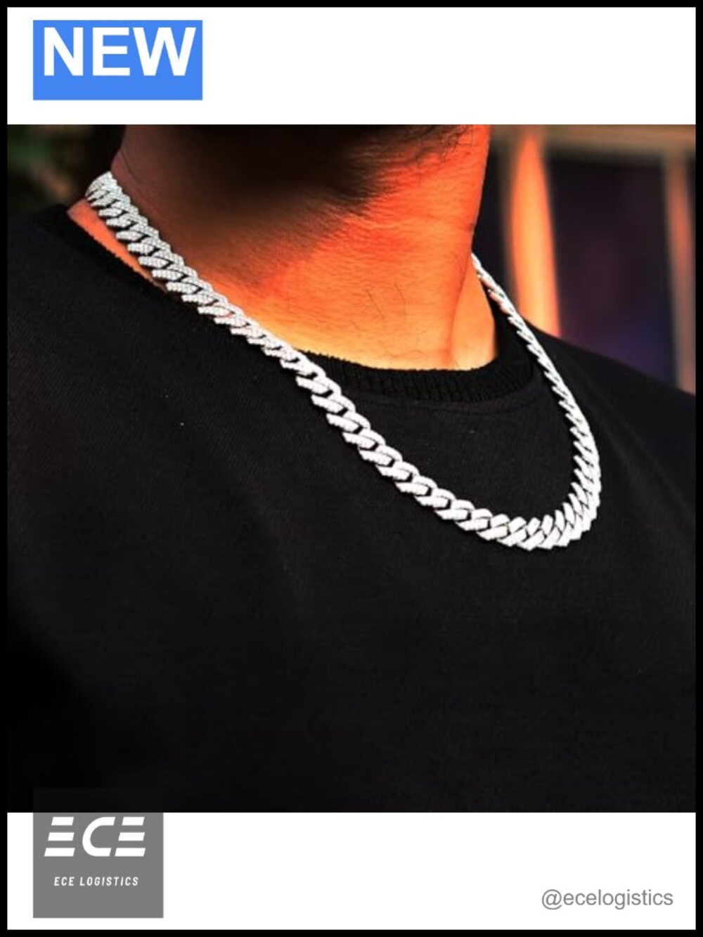 Moissanite Cuban Link Chain Necklace 14k Gold Plated Sterling Silver 12mm - Picture 4 of 6